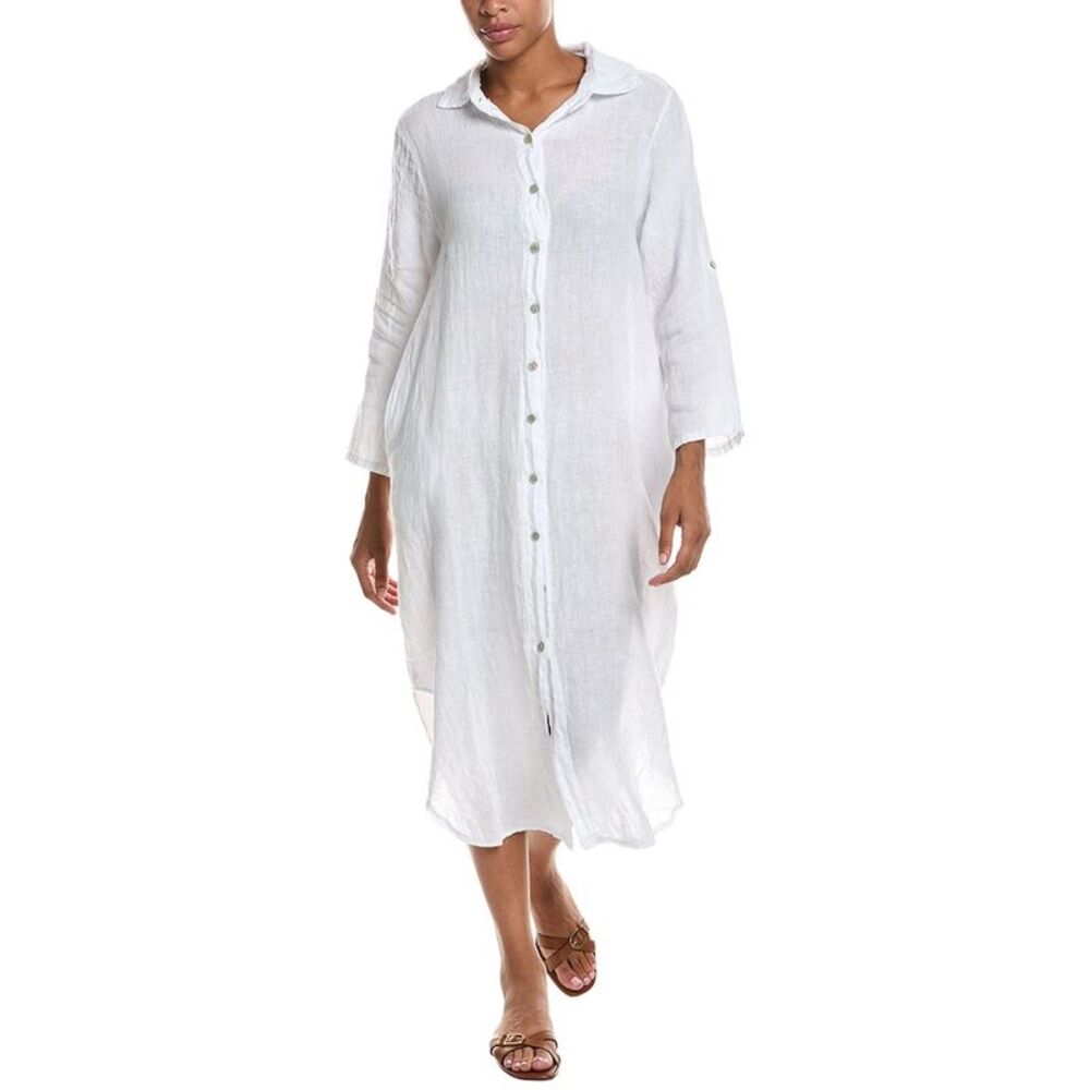 Persaman New York Womens Linen Midi Dress, White